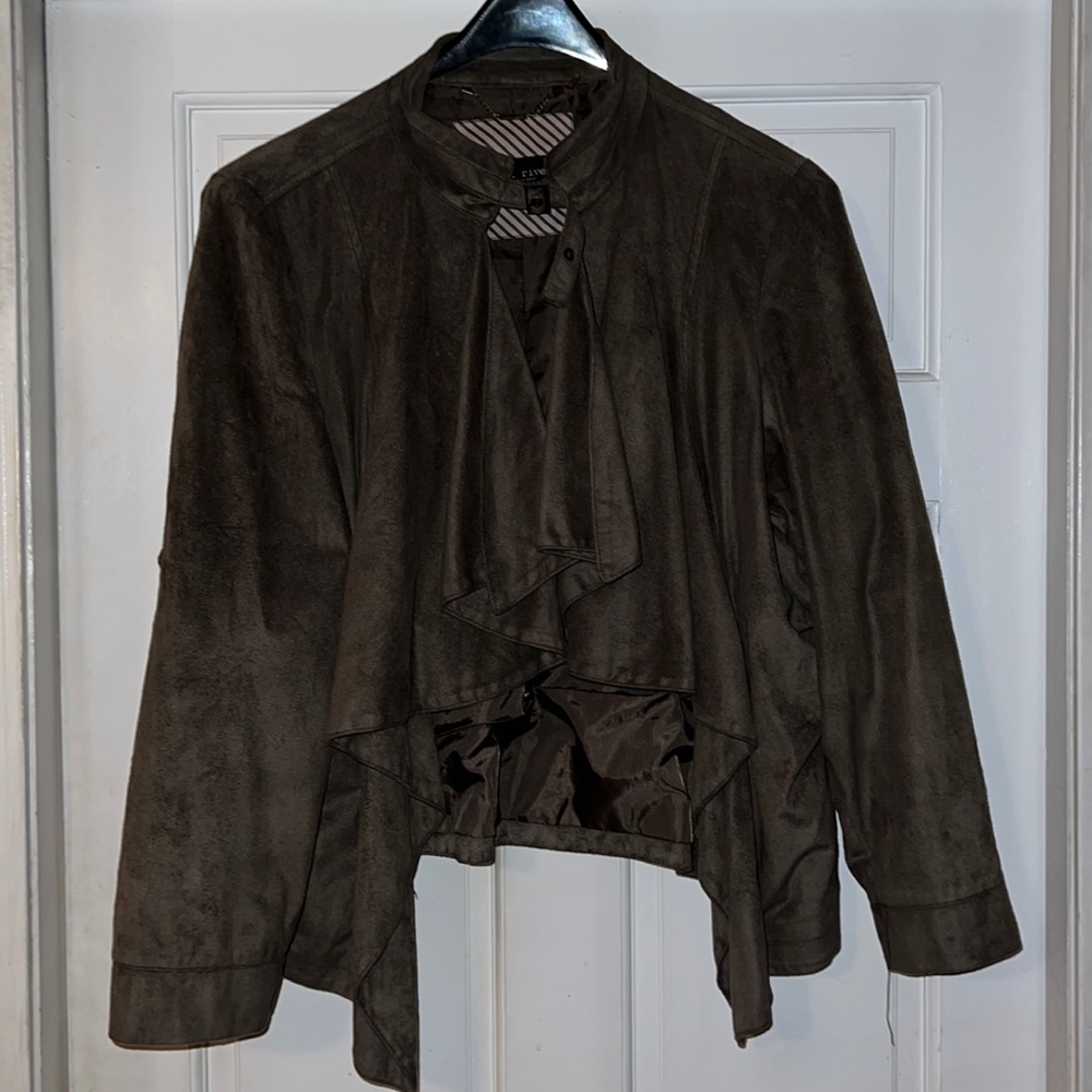 Love this lightweight coat! Olive color and faux suede.
